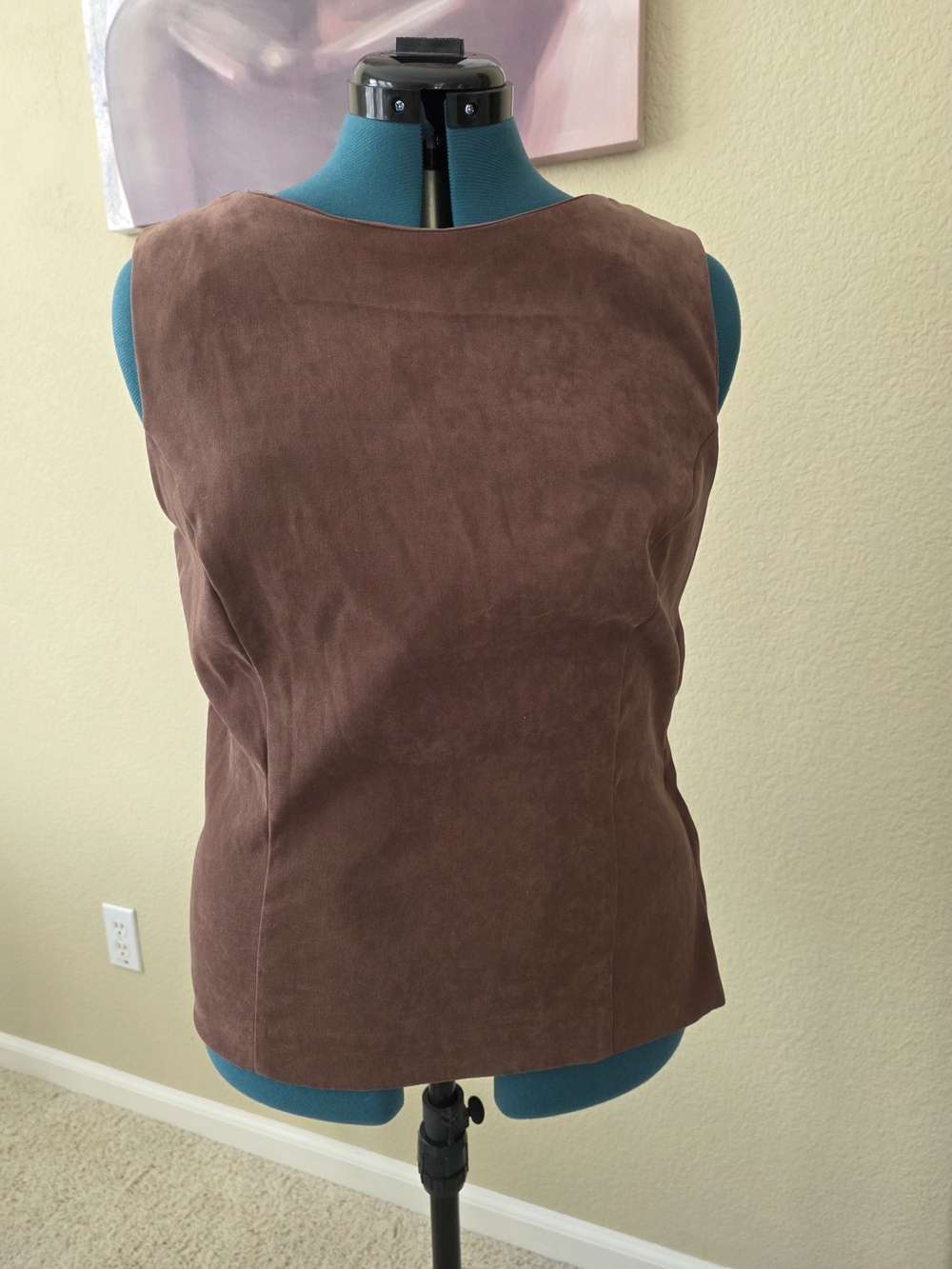 Classic Brown Suede Sleeveless Women's Top